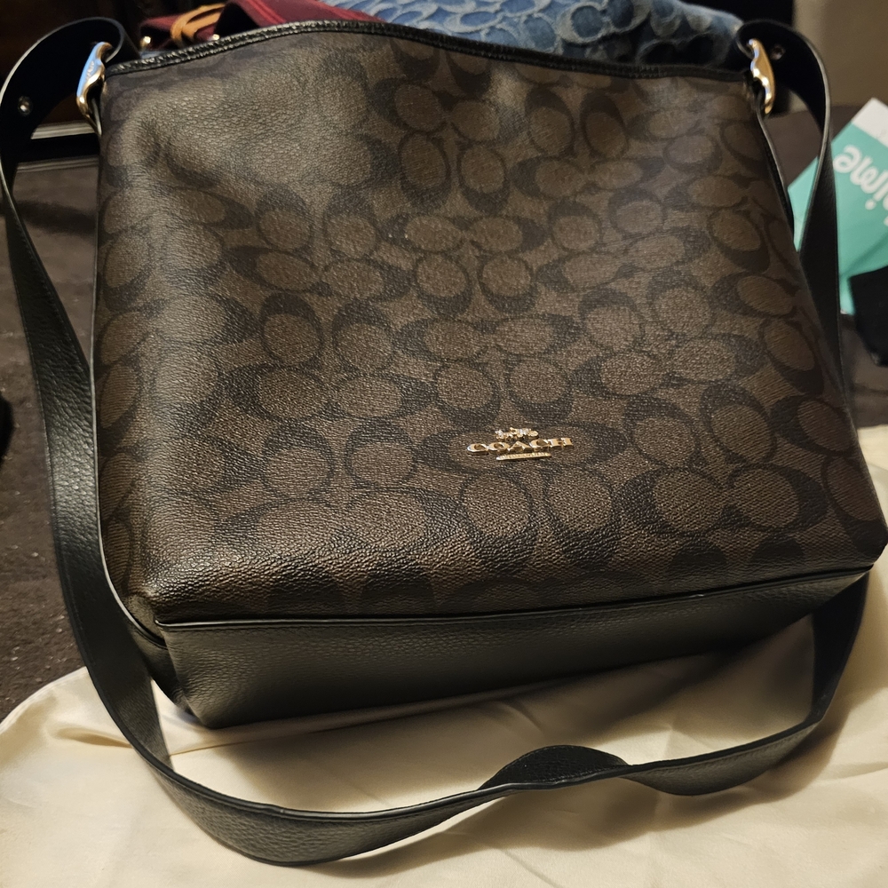 Coach Signature Canvas Messenger Bag in Brown and Black